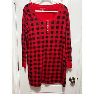 Little Blue House Buffalo Plaid Henley Nightgown Dress Red Black XL